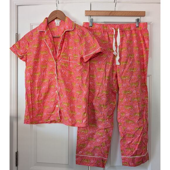 J. Crew Factory Short Sleeve Pajama Set with Cropped Pants Pink Tiger - Picture 2 of 10